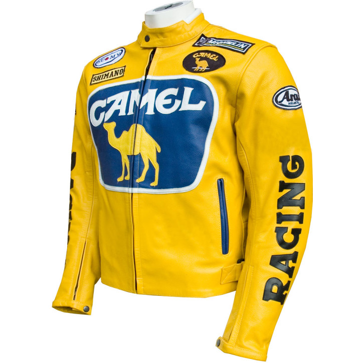 Camel Classic Racing Yellow Leather Motorcycle Jacket