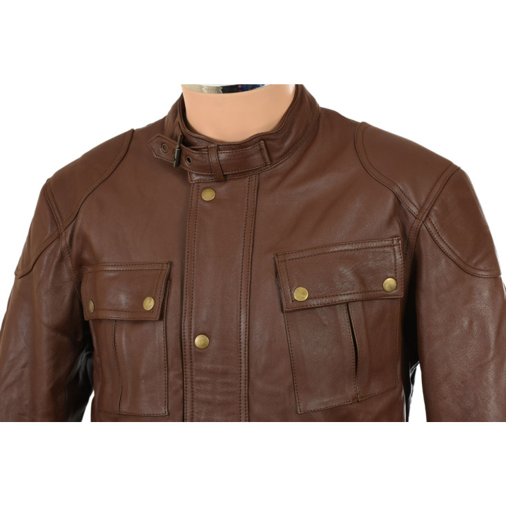 RTX Roadmaster Pure Brown Leather Biker Jacket 