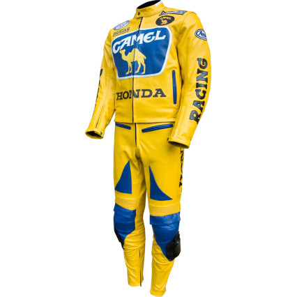 Classic HONDA CAMEL Racing Yellow Motorcycle Biker Suit