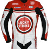 Lucky Strike Red & White Biker One Piece Leather Motorcycle Suit