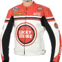 Lucky Strike WHITE & RED Leather Biker Motorcycle Jacket