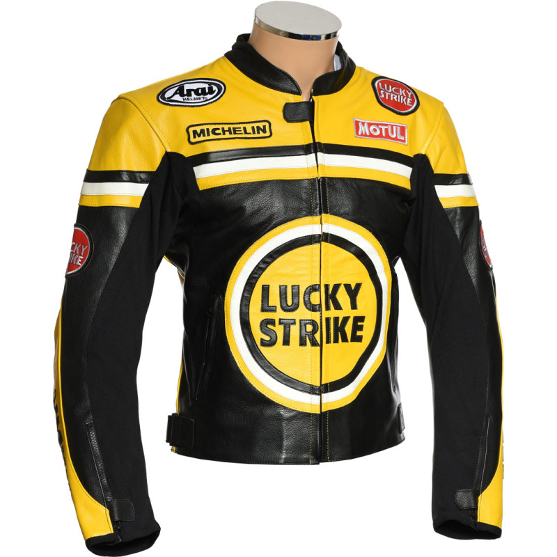 LUCKY Strike Classic Yellow & Black Leather Motorcycle Jacket