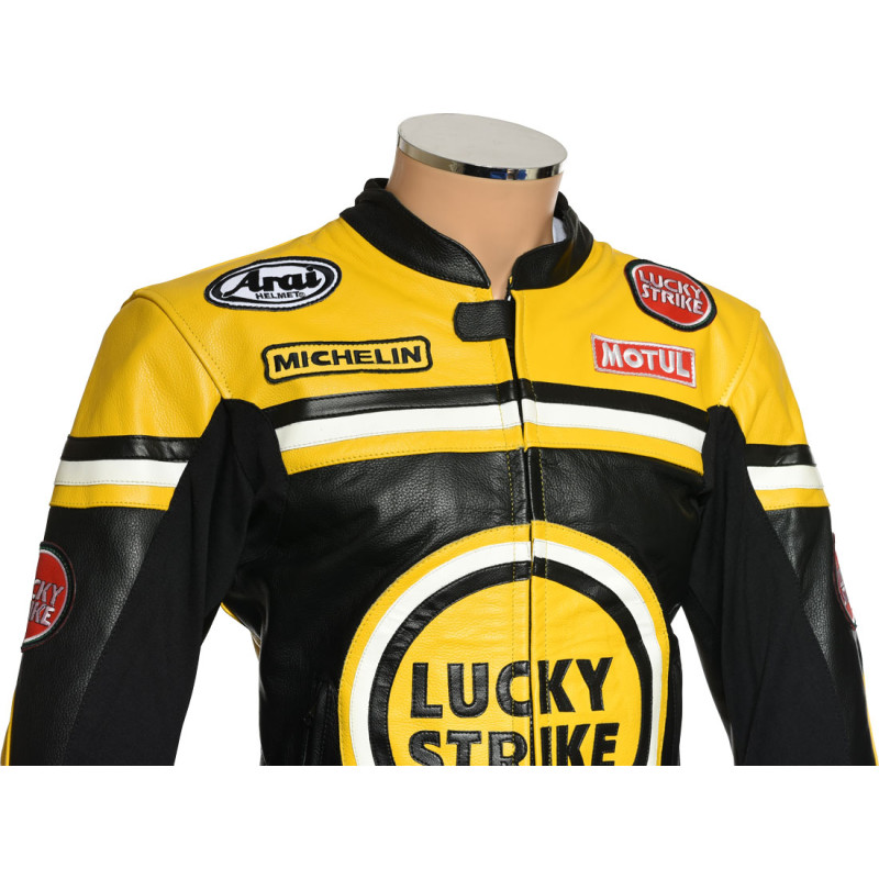 LUCKY Strike Classic Yellow & Black Leather Motorcycle Jacket