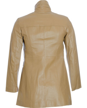 SALE - Ladies Beige Soft Leather Mid Length Coat