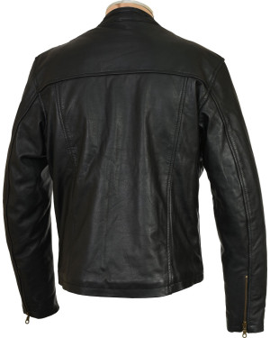 Steve McQueen Heuer Grand Prix Triple Stripe Black Full Leather Biker Jacket