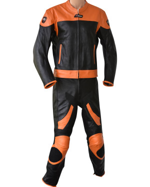 RTX Venom Orange & Black Motorcycle Touring 2 Piece Leather Biker Suit