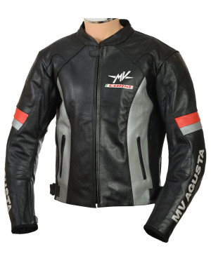 MV Agusta Corse Gunmetal Leather Biker Jacket